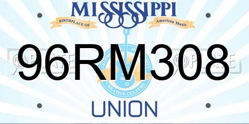 96RM308 Mississippi License Plate