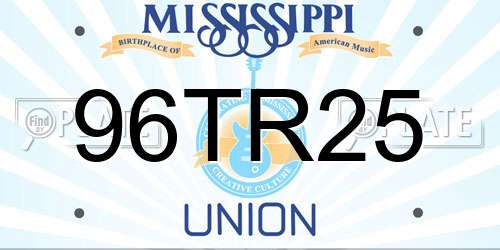 96TR25 Mississippi License Plate
