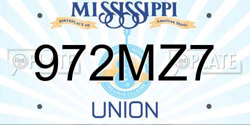 972MZ7 Mississippi License Plate
