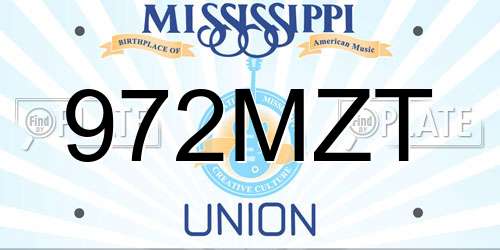 972MZT Mississippi License Plate
