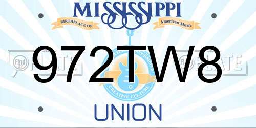 972TW8 Mississippi License Plate