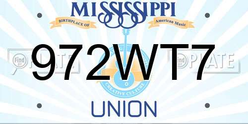 972WT7 Mississippi License Plate