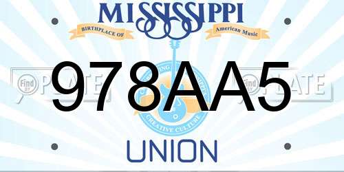 978AA5 Mississippi License Plate
