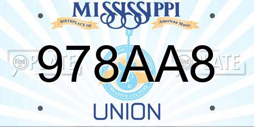 978AA8 Mississippi License Plate