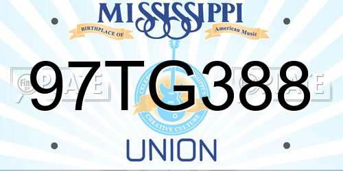 97TG388 Mississippi License Plate