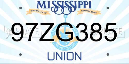 97ZG385 Mississippi License Plate