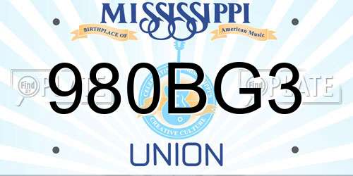 980BG3 Mississippi License Plate