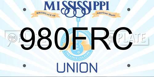 980FRC Mississippi License Plate