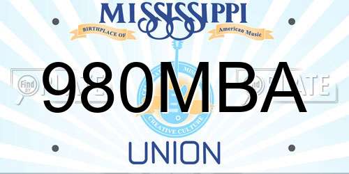 980MBA Mississippi License Plate