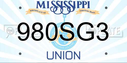980SG3 Mississippi License Plate