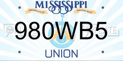 980WB5 Mississippi License Plate