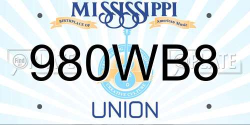 980WB8 Mississippi License Plate
