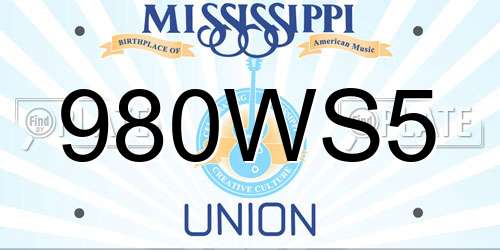 980WS5 Mississippi License Plate