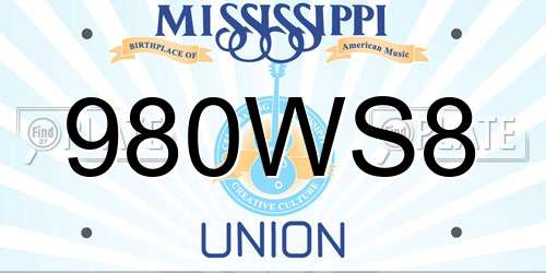 980WS8 Mississippi License Plate
