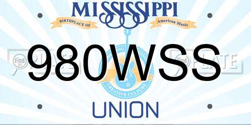 980WSS Mississippi License Plate