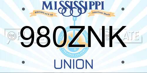 980ZNK Mississippi License Plate