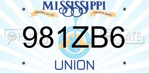 981ZB6 Mississippi License Plate