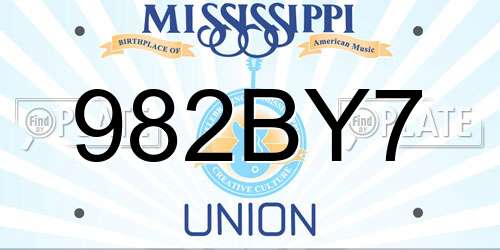 982BY7 Mississippi License Plate