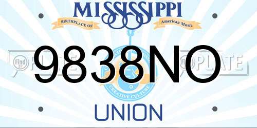 9838NO Mississippi License Plate