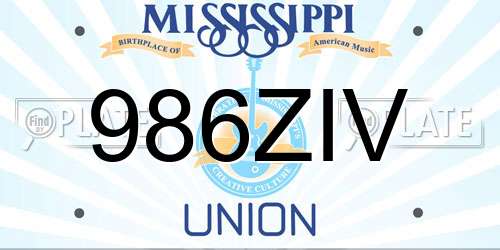986ZIV Mississippi License Plate