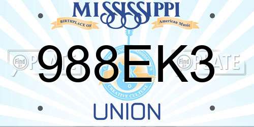 988EK3 Mississippi License Plate