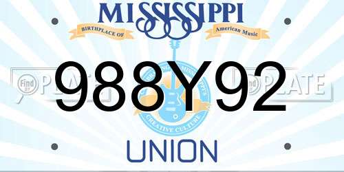 988Y92 Mississippi License Plate