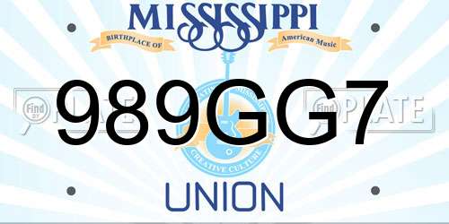 989GG7 Mississippi License Plate