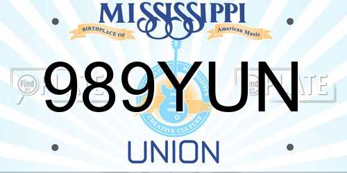 989YUN Mississippi License Plate
