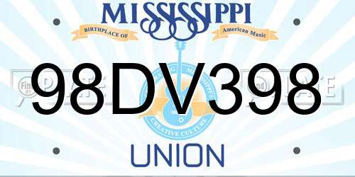 98DV398 Mississippi License Plate