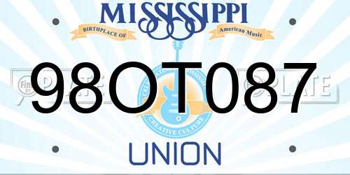 98OT087 Mississippi License Plate