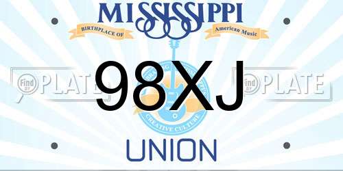 98XJ Mississippi License Plate