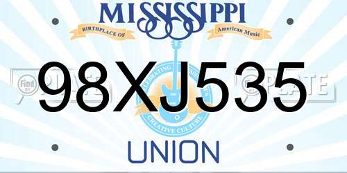 98XJ535 Mississippi License Plate
