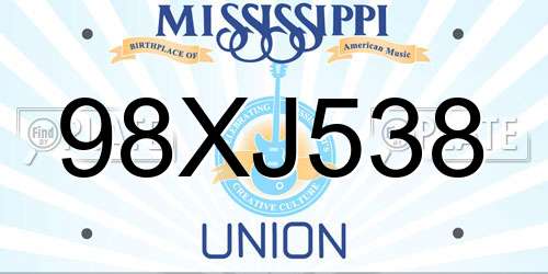 98XJ538 Mississippi License Plate