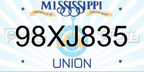98XJ835 Mississippi License Plate
