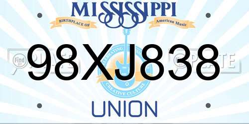 98XJ838 Mississippi License Plate