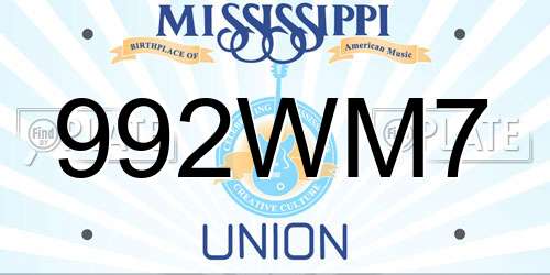 992WM7 Mississippi License Plate