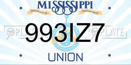 993IZ7 Mississippi License Plate