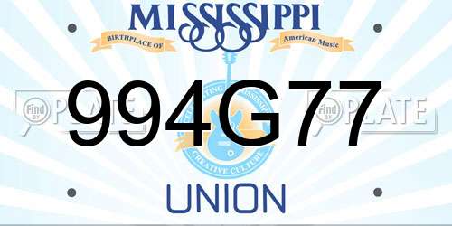 994G77 Mississippi License Plate