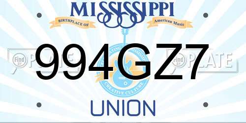 994GZ7 Mississippi License Plate