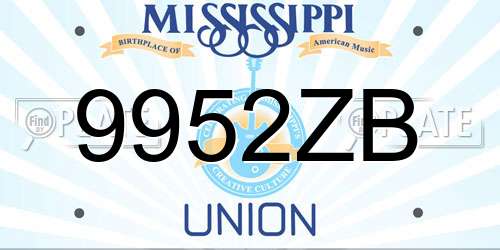 9952ZB Mississippi License Plate