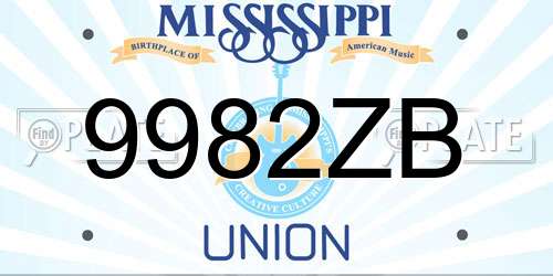 9982ZB Mississippi License Plate