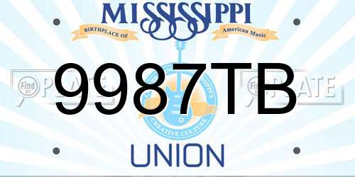 9987TB Mississippi License Plate