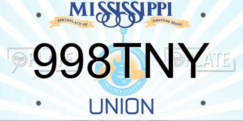 998TNY Mississippi License Plate