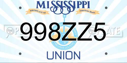998ZZ5 Mississippi License Plate