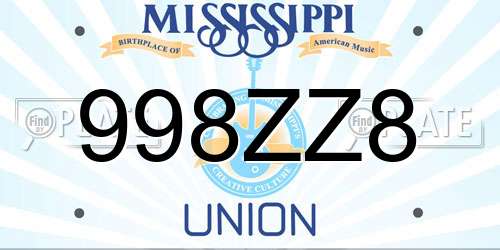 998ZZ8 Mississippi License Plate