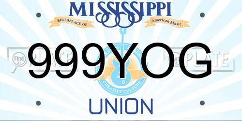 999YOG Mississippi License Plate