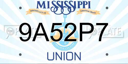 9A52P7 Mississippi License Plate