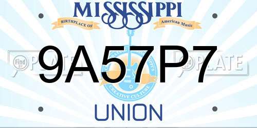 9A57P7 Mississippi License Plate