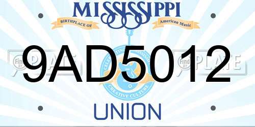 9AD5012 Mississippi License Plate