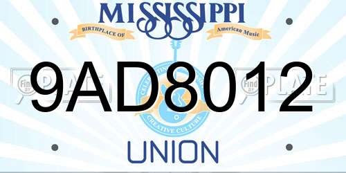 9AD8012 Mississippi License Plate